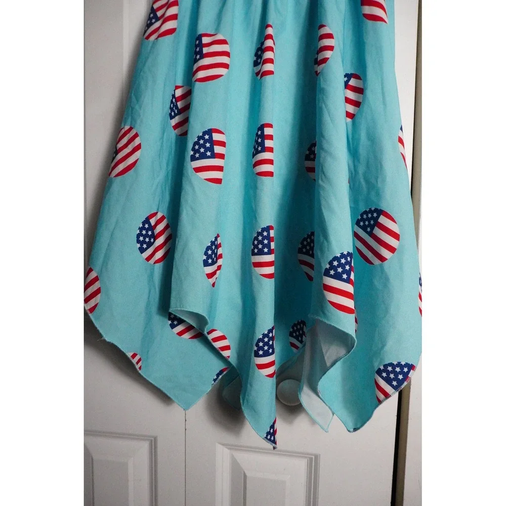 Sunny Fashion Dress Size 10 Americana Polka Dot Handkerchief Hem Turquoise